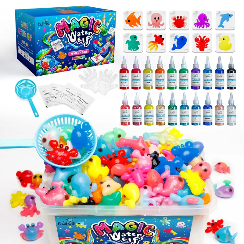 Kiditos Magic Water Elf Toy Kit with 20 Magic Gels, 10 Molds - Imaginative Play, Christmas Gifts, Birthday Gifts, Party Favor...