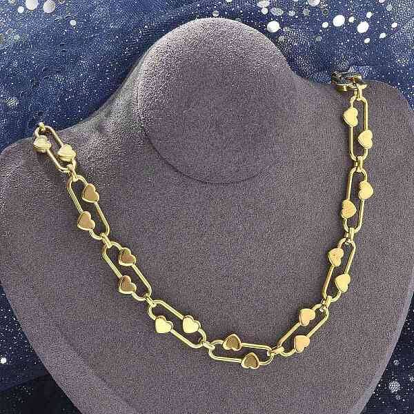 304 Stainless Steel Oval Heart Link Chain Necklaces for Women