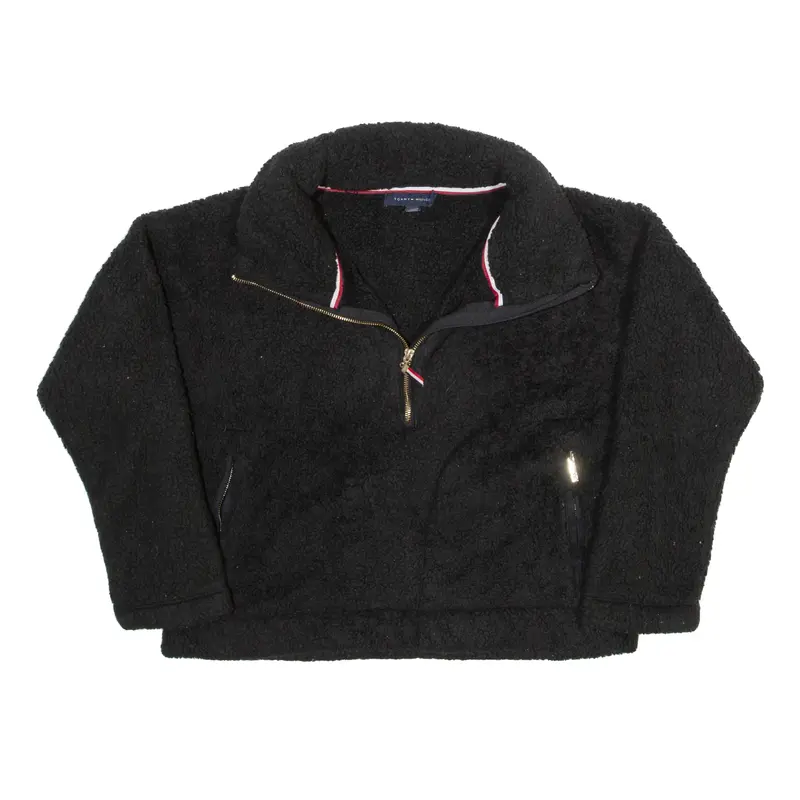 TOMMY HILFIGER Cropped Fleece Black 1/4 Zip Womens S