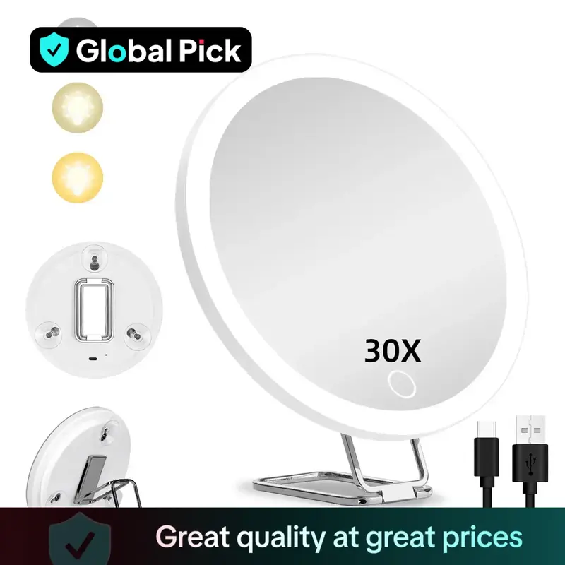 Rechargeable Lightweight Makeup Mirror, Adjustable Light Makeup Mirror with Metal Stand & 3 Suction Cup, LED Bathroom Mirrors...
