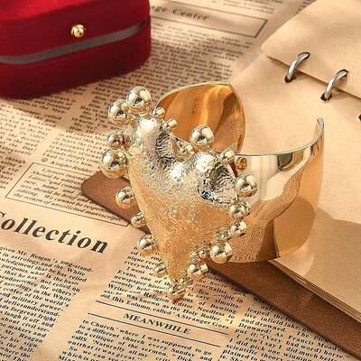Textured Heart Alloy Open Cuff Bangles for Women