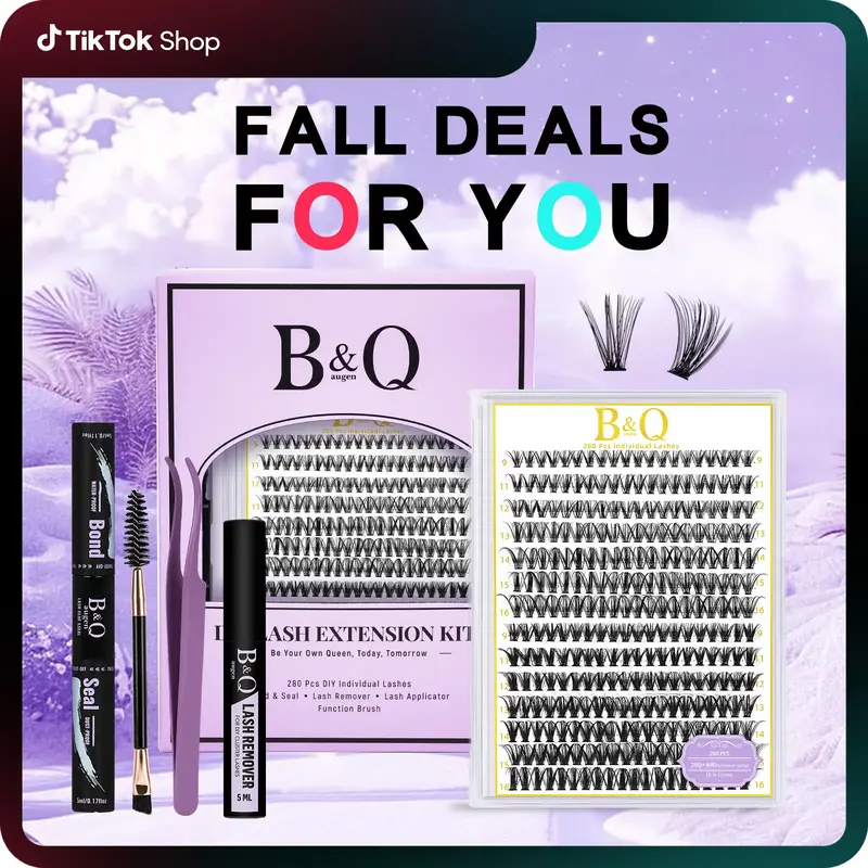 30D+40D Natural Kit l B&Qaugen 280pcs Individual Natural Look Clusters for DIY Eyelashes Extension, Waterproof Long Lasting B...