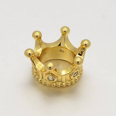 Real 24K Gold Plated Big Hole CZ Brass Micro Pave Grade AAA Cubic Zirconia 3D Crown Beads