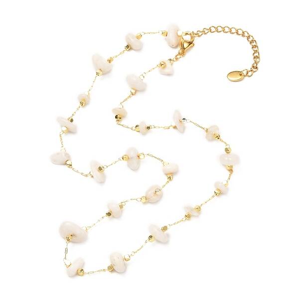 Natural White Moonstone Chip Beaded Necklace for Girl Women