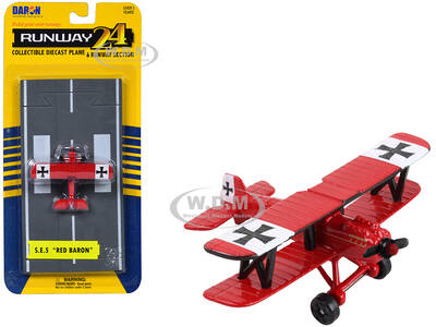 Royal Aircraft Factory S.E.5 Fighter Aircraft Red Red Baron Livery with Runway Section Diecast Model Airplane by Runway24