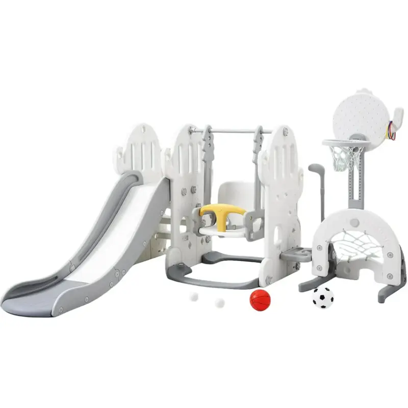 Garvee 7-in-1 Toddler Slide and Swing Set - Freestanding Climber with Adjustable Swing, Basketball Hoop, Soccer Golf & Ring T...