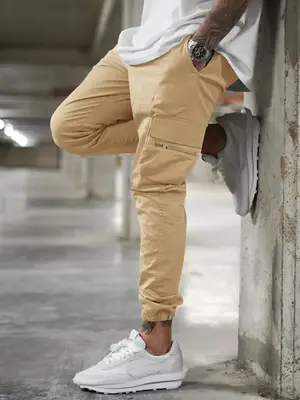 Men's Simple Solid Flap Pocket Cargo Pants, 2000s Pants for Men, Streetwear Plain Regular Fit Drawstring Waist Trousers...