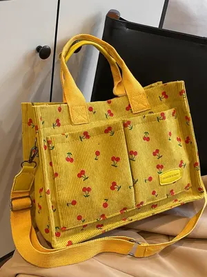 Women's Cute Cherry Pattern Tote Bag, Large Capacity Shoulder Bag for Daily Used, Casual Trendy Versatile High-quality Daily ...