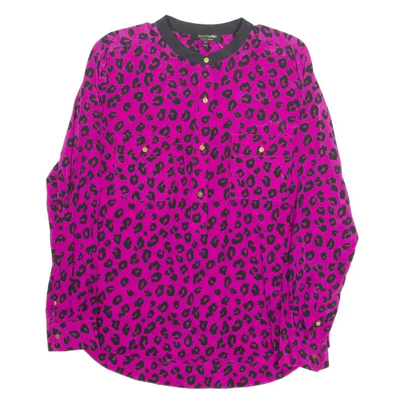 JUICY COUTURE Womens Printed Blouse Purple Long Sleeve Animal Print XL
