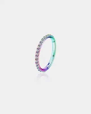 16G CZ Hinged Segment Cartilage Ring - Rainbow / 8mm