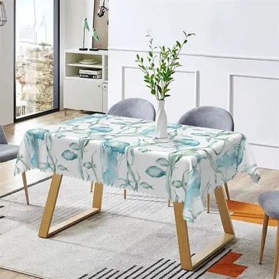 Blue Fish Seaweed Patterns Rectangle Tablecloth - Aperturee