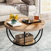 Tribesigns Round Coffee Table, Industrial 2-Tier Circle Coffee Table with Storage Shelves, Modern Accent Center Table, for Li...
