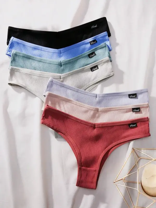 Women's Letter Patched Drop Waist Panty, Soft Comfy Breathable Cozy Ribbed Knicker for Daily Wear, Underwear for Women, Panti...