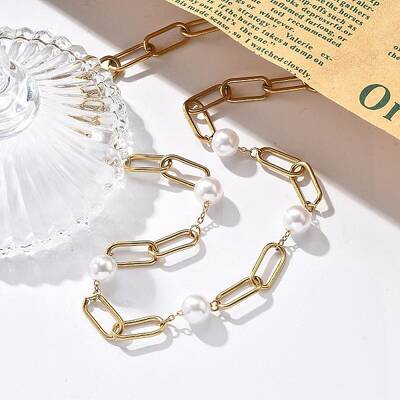 Ion Plating(IP) 304 Stainless Steel Oval Link Chain Necklaces for Women
