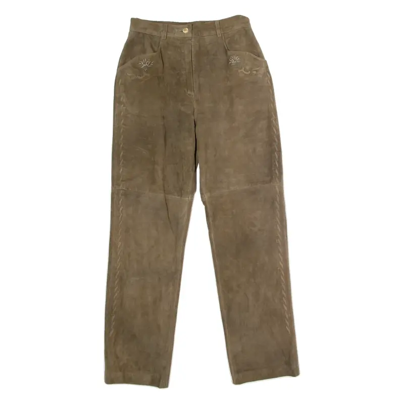 COUNTRY LINE Alpine Lederhosen Womens Leather Trousers Green Straight Suede W30 L32