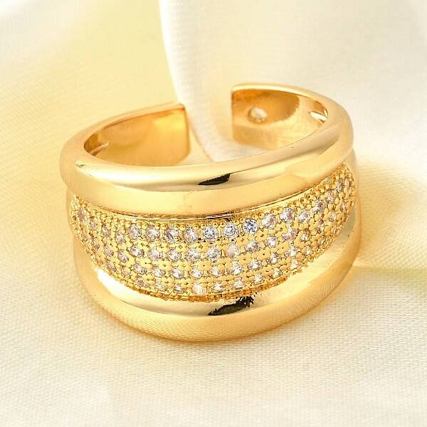 Brass Micro Pave Cubic Zirconia Adjustable Open Cuff Rings for Women