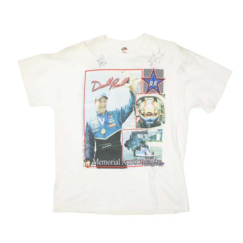 FRUIT OF THE LOOM Darrell Russell Signed T-Shirt White USA Short Sleeve Mens XL