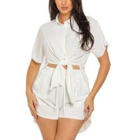 Elena Summer Set - Oversized White Top with Short Set for Women's Fashionable Clothes and Womenswear Everyday Shortsleeve Cas...