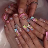 Flower Design Fake Nails, 48 Pieces Of Finger and Toe Nail Art for Women & Girls DIY Nail Art, Effortless Press on Nails Mani...
