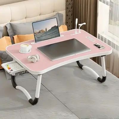 Laptop Bed Desk, Portable Foldable Laptop Table, Lap Desk Tray Table with 4 USB Ports, Storage Drawer and Cup Holder, for Bed...