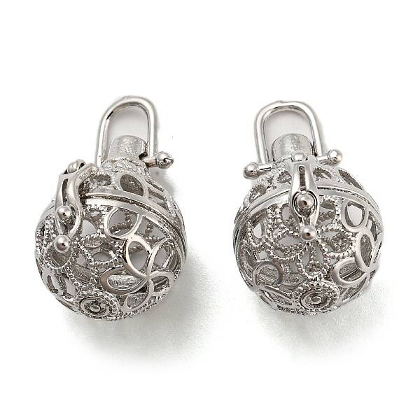 Rack Plating Brass Hollow Round Cage Pendants
