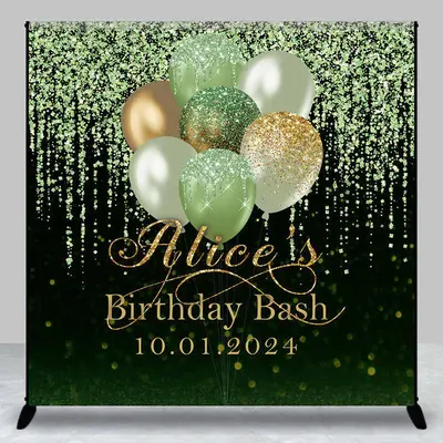Green Glitter Balloon Black Custom Birthday Backdrop - Aperturee