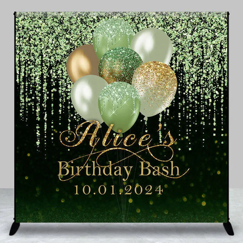 Green Glitter Balloon Black Custom Birthday Backdrop - Aperturee