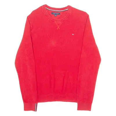 TOMMY HILFIGER Mens Jumper Red Waffle Knit L