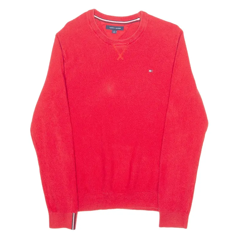 TOMMY HILFIGER Mens Jumper Red Waffle Knit L