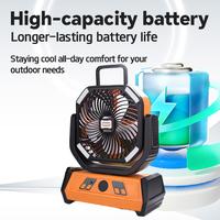 Rechargeable Camping Fan with LED Light, Portable Multi-functional Fan with 360° Rotating Hook, Oscillating Emergency Campin...