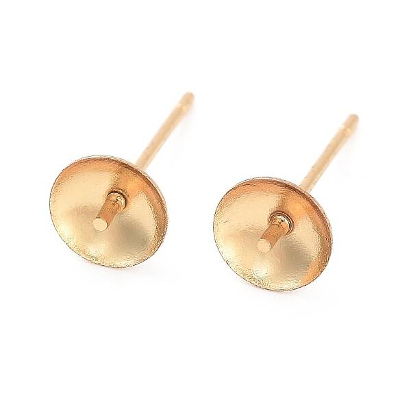 304 Stainless Steel Post Stud Earring Settings For Half Drilled Beads