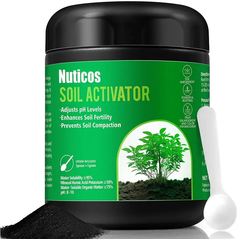 Nuticos Soil Revitalizer (17.6 oz / 500g), Lawn & Garden Soil Conditioner - Plant Food Enhancer, Concentrated Humic Acid - Yi...
