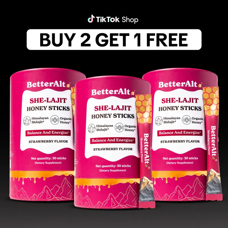 B2G1 Women Multi-Mineral Honey Sticks | BetterAlt SHE-Lajit Strawberry Flavor | Shilajit, Shatavari & Saffron | Hormonal Bala...