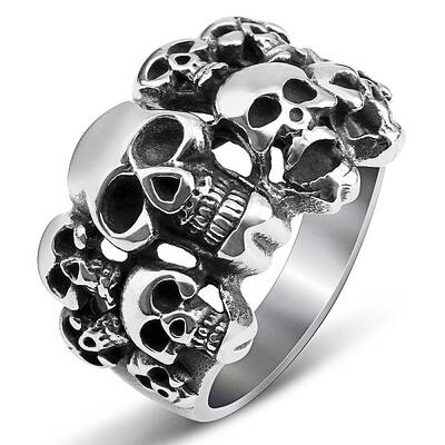 Steam Punk Style Stainless Steel Multi-Skull Finger Rings