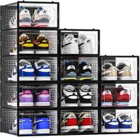 12 Pack Shoe Storage Bins, Clear Plastic Stackable Shoe Organizer for Closet, Space Saving Foldable Rack, Shoe Box Sneaker Ho...