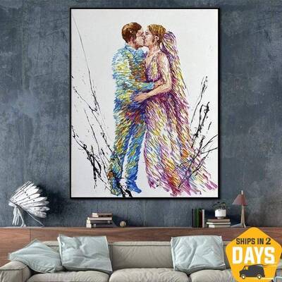 Original Abstract Canvas Romantic Painting Loving Couple Modern Contemporary Wall Art Oil Painting Creative Art |  WEDDING KI...