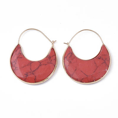 Synthetic Turquoise Crescent Moon Dangle Hoop Earrings