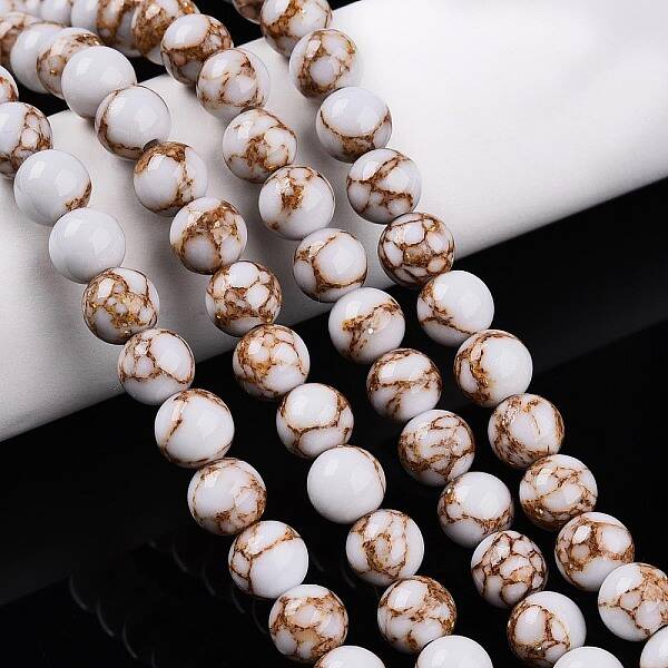 Synthetic Gold Line Turquoise Beads Strands