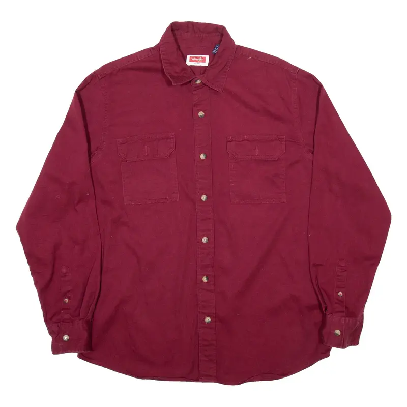 WRANGLER Mens Plain Shirt Maroon Long Sleeve M