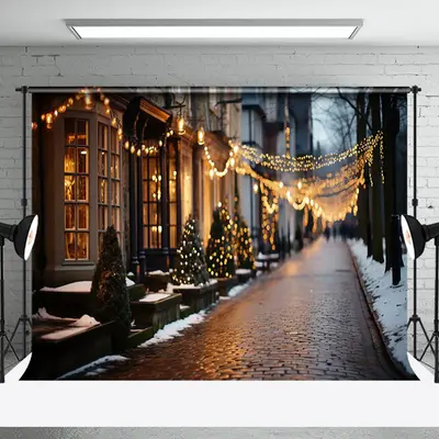 Aperturee Blurry Winter Festive Town Street Christmas Backdrop - Aperturee