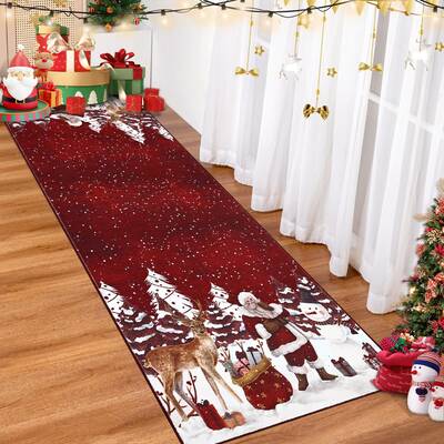 Garvee Christmas Red Runner Rug Non-Slip Low Pile TPE Backing Foldable Soft Carpet for Entryway Hallway Kitchen Indoor