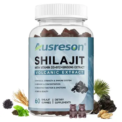 Himalayan Shilajit Gummies With Ashwagandha, Maca, Vitamin D3, Vitamin B12, for Energy, Men Confidence, Gluten-free, Vegetari...