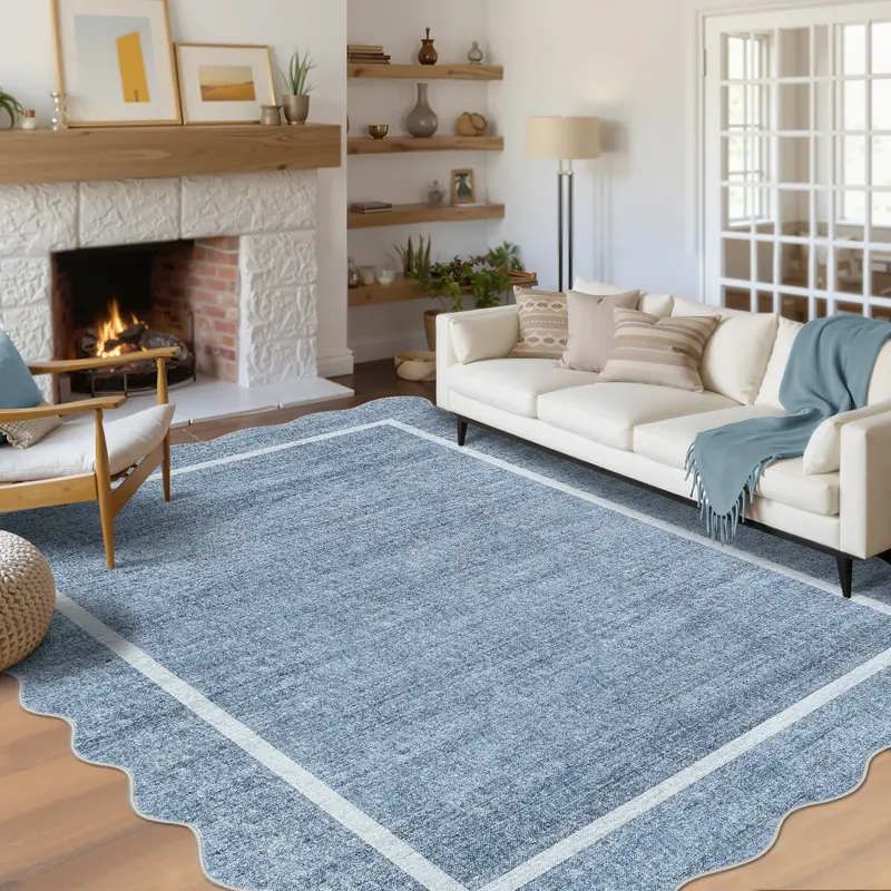 Garvee Extra Large Washable Rug 10x13 Scalloped Washable Rug with Non Slip TPR Backing, Soft Non Shedding Neutral Carpet, Ind...