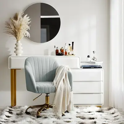 TINA'S HOME Elegant Velvet Vanity Chair with Golden Leg, Adjustable Height, Fixed Arms and Effortless Mobility, High Density ...