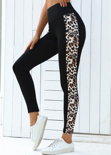 Modlily Black Leopard High Waisted Ankle Length Elastic Waist Leggings - XL