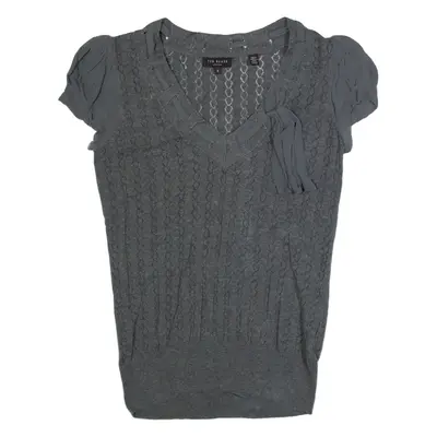 TED BAKER Cable Knit Womens Top Grey V-Neck M