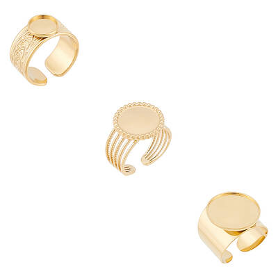 3Pcs 3 Styles 304 Stainless Steel Open Cuff Finger Ring Cabochon Settings