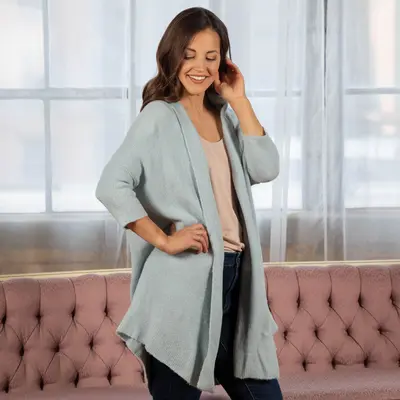 Women's Knitted 3/4 Sleeve Open Cardigan - Oatmeal - S