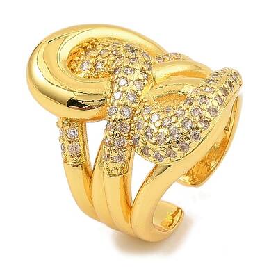 Brass Micro Pave Clear Cubic Zirconia Cuff Rings for Women