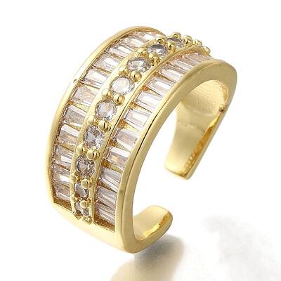 Rack Plating Brass Clear Cubic Zirconia Wide Open Cuff Rings